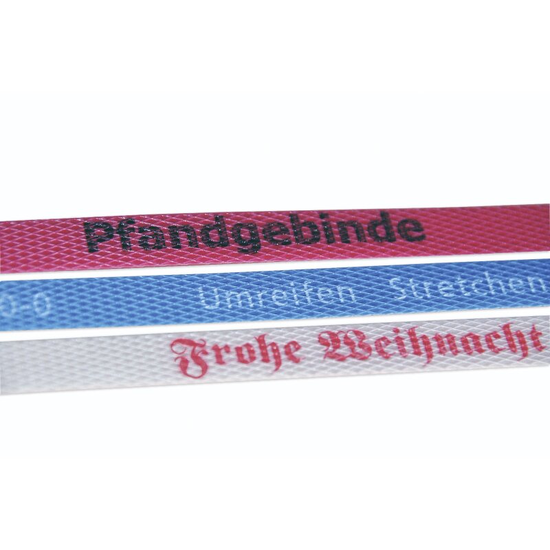 Klischee fr PP-Umreifungsbnder (Drucklnge bis zu 400 mm, RAL oder PANTONE laut Ihren Angaben).