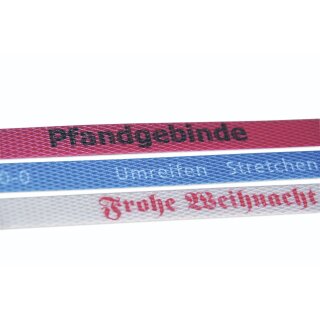 Klischee für PP-Umreifungsbänder (Drucklänge bis zu 400 mm, RAL oder PANTONE laut Ihren Angaben).