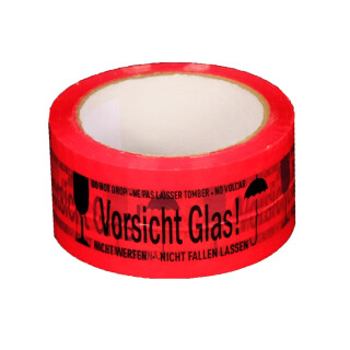 Signal-Klebeband, 3-sprachig, D - GB - F, 50 mm "Vorsichtig Glas"