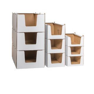 Stapelbehälter aus Wellpappe weiß S – 380 × 360 × 200 mm (Innenmaß), 2-wellig